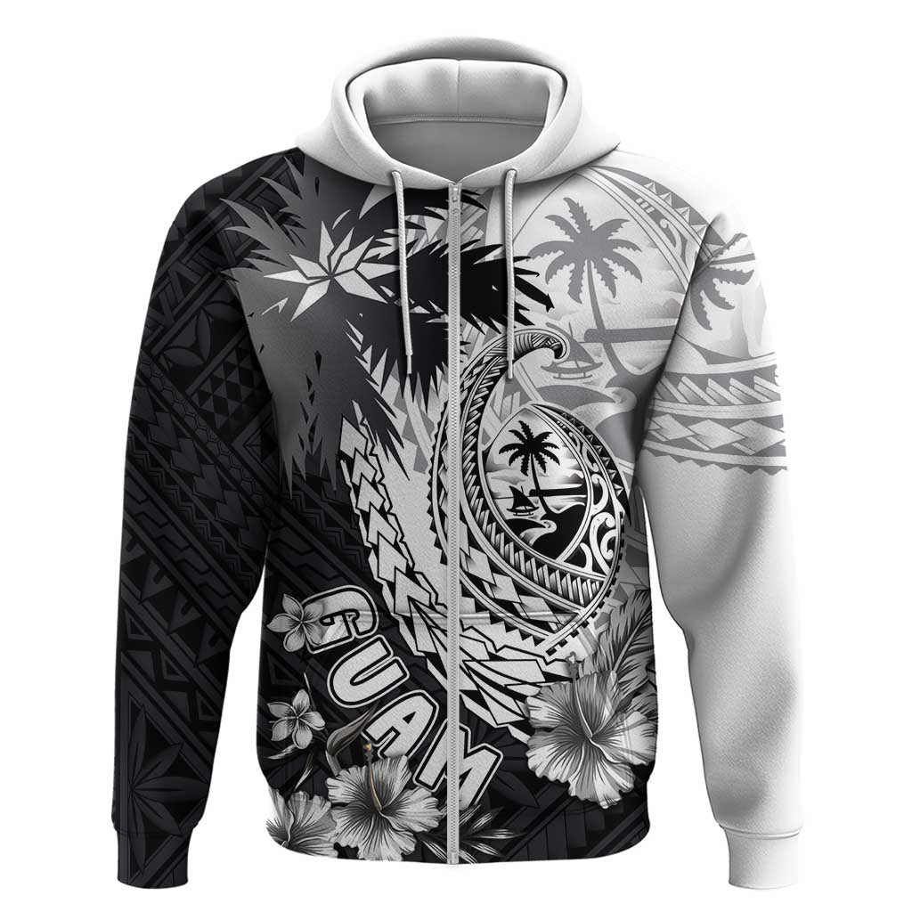 Hafa Adai Guam Zip Hoodie Polynesian Palm Tree Tattoo Hibiscus and Plumeria Art