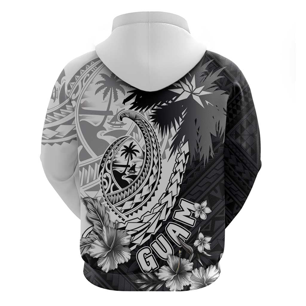 Hafa Adai Guam Zip Hoodie Polynesian Palm Tree Tattoo Hibiscus and Plumeria Art