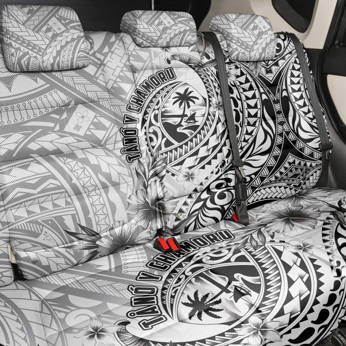 Guam-Land of the Chamorro Back Car Seat Cover Polynesian Tattoo Style Hibiscus and Plumeria Art LT03 - Polynesian Pride