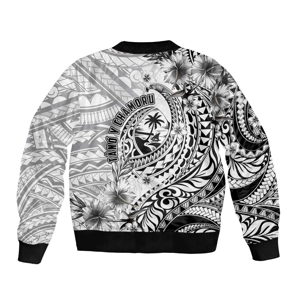Guam-Land of the Chamorro Bomber Jacket Polynesian Tattoo Style Hibiscus and Plumeria Art