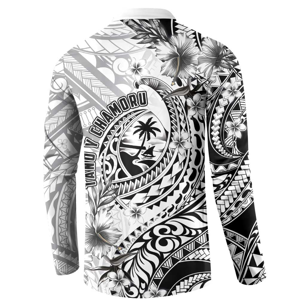 Guam-Land of the Chamorro Button Sweatshirt Polynesian Tattoo Style Hibiscus and Plumeria Art