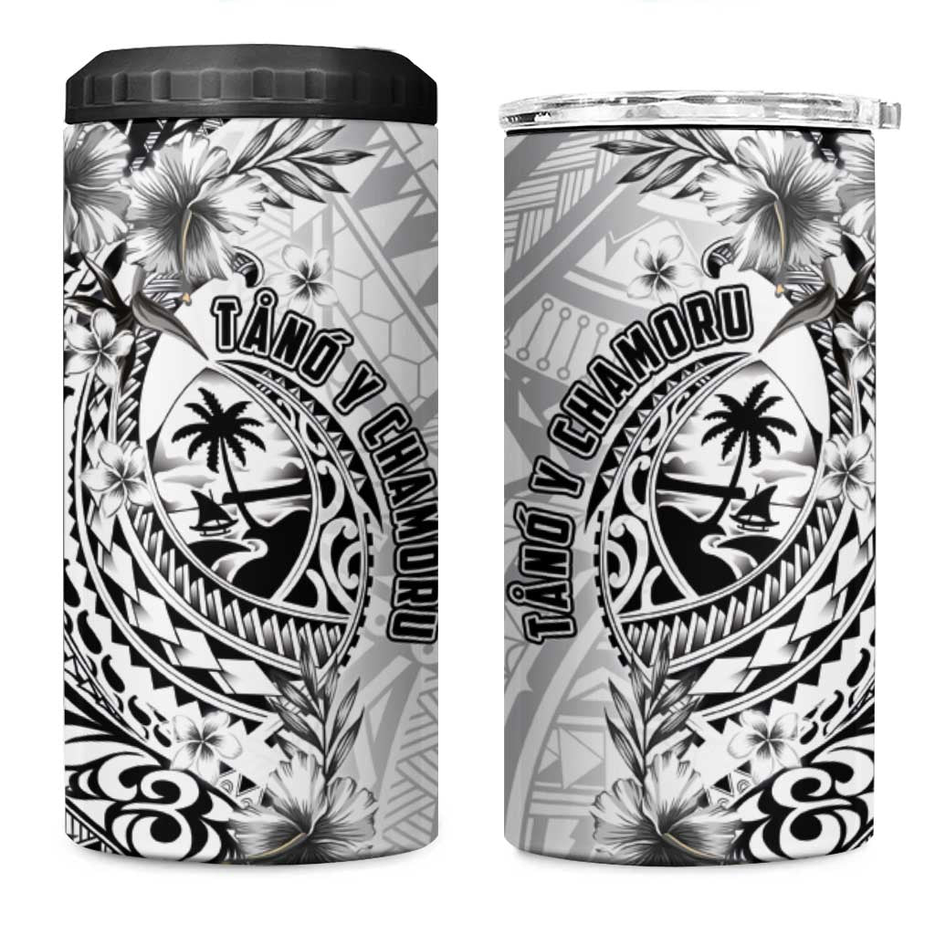 Guam-Land of the Chamorro 4 in 1 Can Cooler Tumbler Polynesian Tattoo Style Hibiscus and Plumeria Art