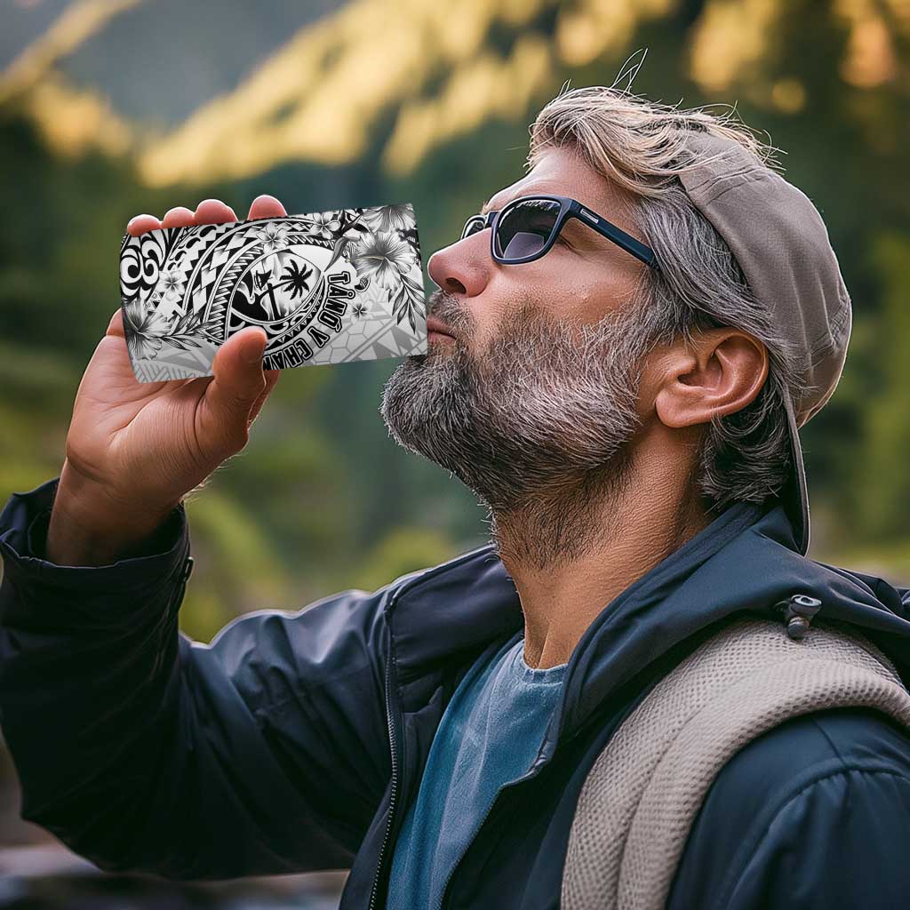 Guam-Land of the Chamorro 4 in 1 Can Cooler Tumbler Polynesian Tattoo Style Hibiscus and Plumeria Art