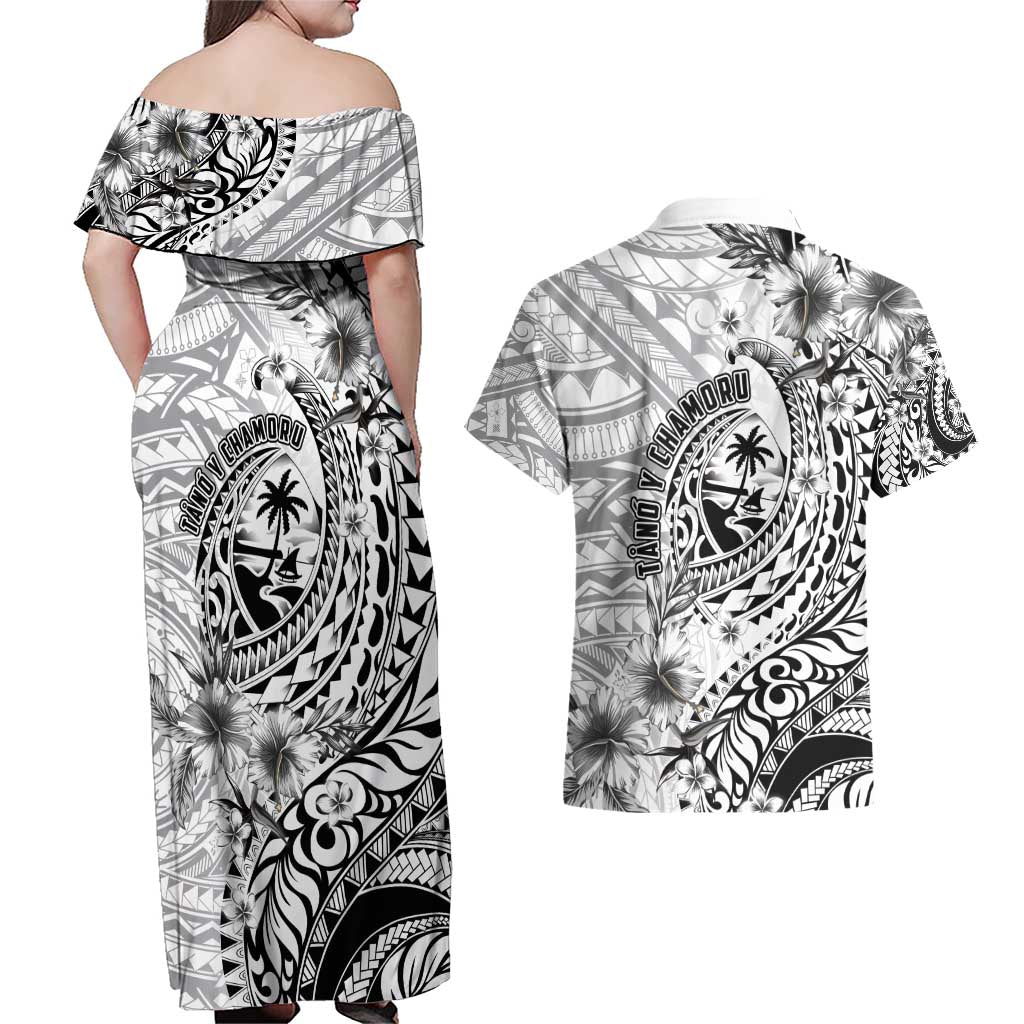 Guam-Land of the Chamorro Couples Matching Off Shoulder Maxi Dress and Hawaiian Shirt Polynesian Tattoo Style Hibiscus and Plumeria Art LT03 - Polynesian Pride