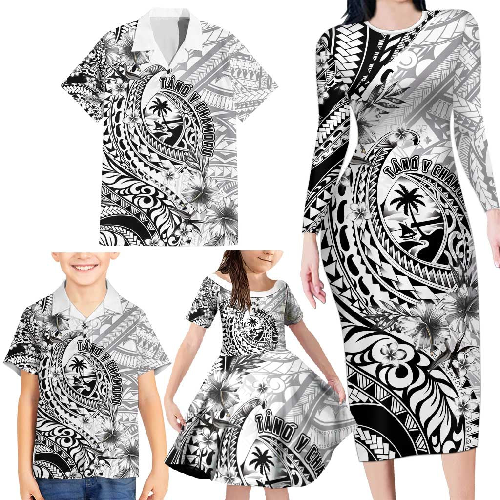 Guam-Land of the Chamorro Family Matching Long Sleeve Bodycon Dress and Hawaiian Shirt Polynesian Tattoo Style Hibiscus and Plumeria Art LT03 - Polynesian Pride