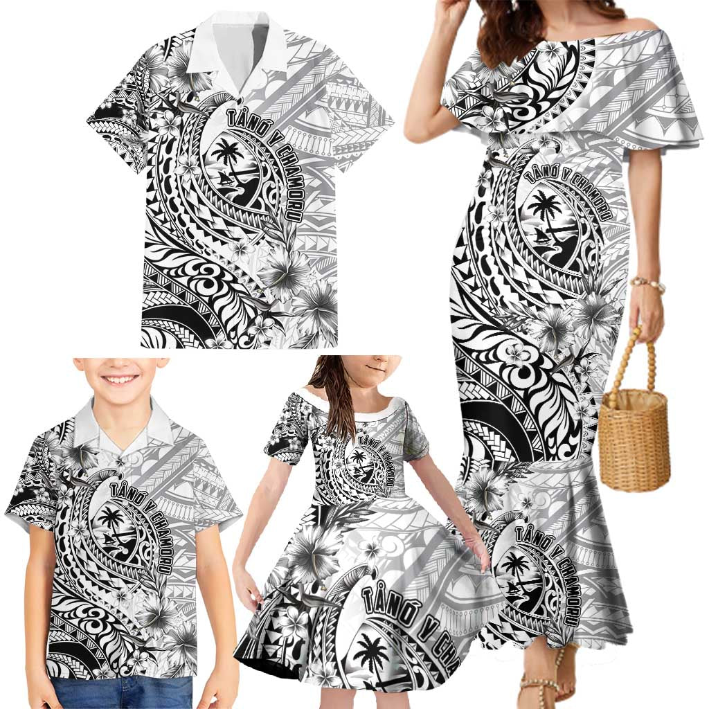 Guam-Land of the Chamorro Family Matching Mermaid Dress and Hawaiian Shirt Polynesian Tattoo Style Hibiscus and Plumeria Art