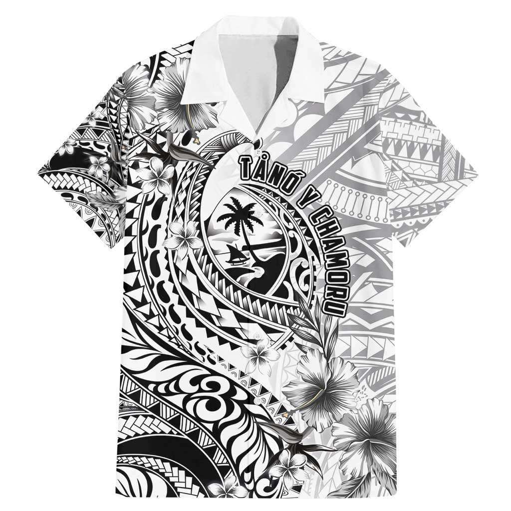 Guam-Land of the Chamorro Family Matching Mermaid Dress and Hawaiian Shirt Polynesian Tattoo Style Hibiscus and Plumeria Art LT03 Dad's Shirt - Short Sleeve Black - Polynesian Pride