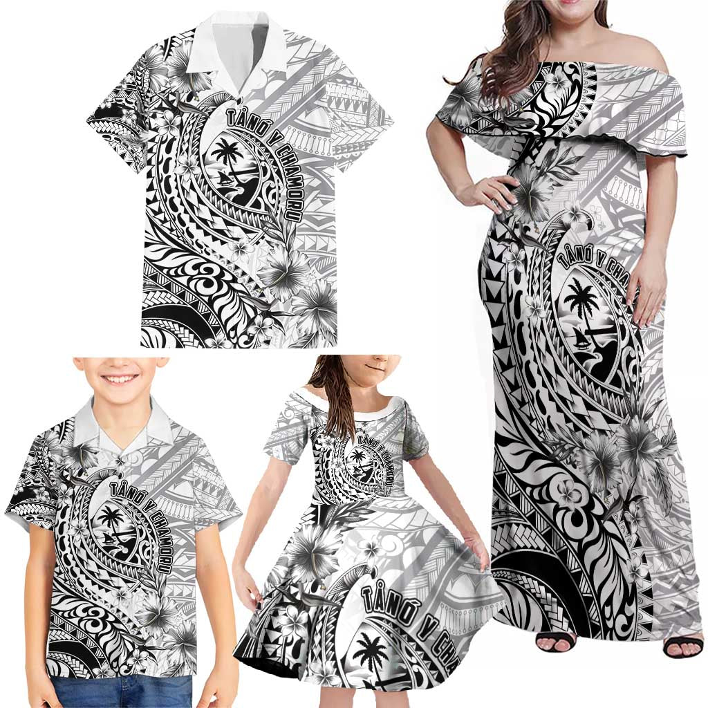 Guam-Land of the Chamorro Family Matching Off Shoulder Maxi Dress and Hawaiian Shirt Polynesian Tattoo Style Hibiscus and Plumeria Art LT03 - Polynesian Pride