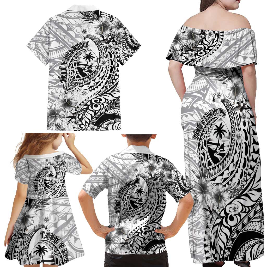 Guam-Land of the Chamorro Family Matching Off Shoulder Maxi Dress and Hawaiian Shirt Polynesian Tattoo Style Hibiscus and Plumeria Art LT03 - Polynesian Pride