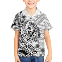 Guam-Land of the Chamorro Family Matching Off Shoulder Short Dress and Hawaiian Shirt Polynesian Tattoo Style Hibiscus and Plumeria Art LT03 Son's Shirt Black - Polynesian Pride