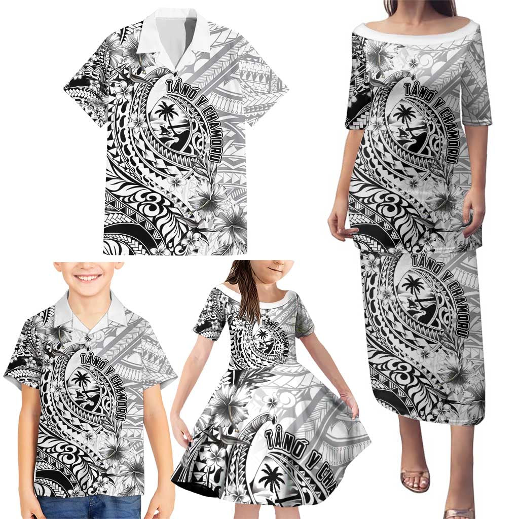 Guam-Land of the Chamorro Family Matching Puletasi and Hawaiian Shirt Polynesian Tattoo Style Hibiscus and Plumeria Art