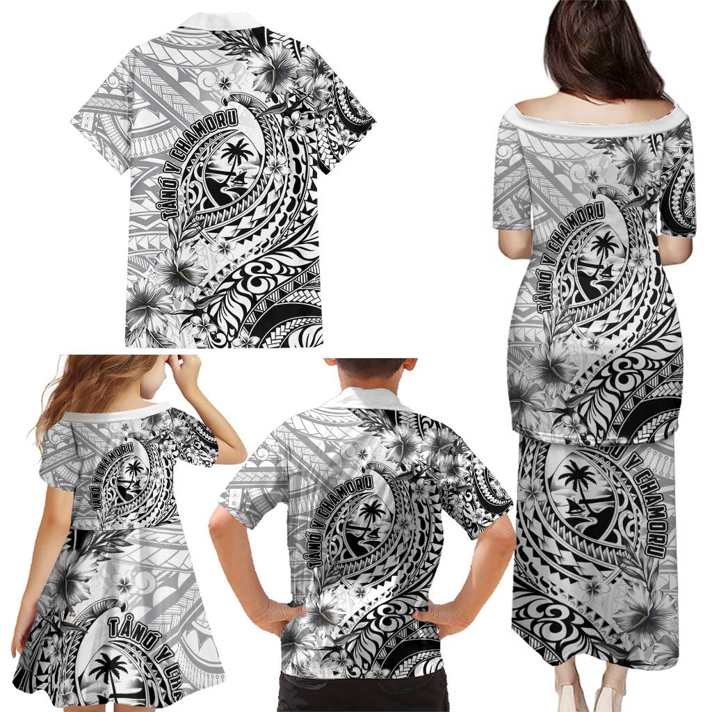 Guam-Land of the Chamorro Family Matching Puletasi and Hawaiian Shirt Polynesian Tattoo Style Hibiscus and Plumeria Art