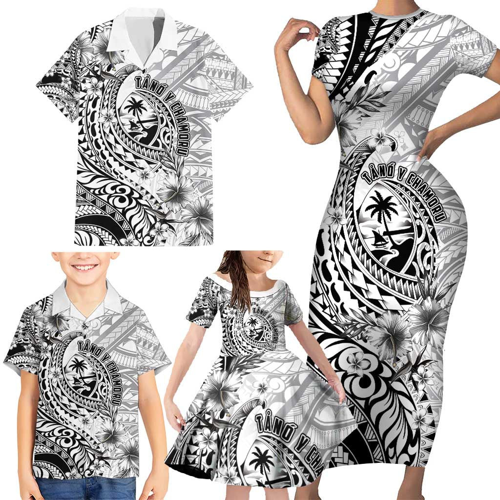 Guam-Land of the Chamorro Family Matching Short Sleeve Bodycon Dress and Hawaiian Shirt Polynesian Tattoo Style Hibiscus and Plumeria Art LT03 - Polynesian Pride
