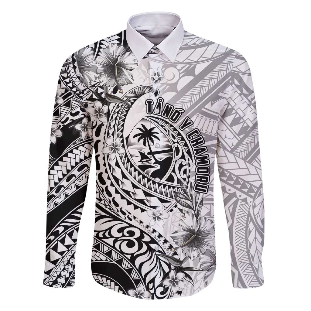 Guam-Land of the Chamorro Family Matching Short Sleeve Bodycon Dress and Hawaiian Shirt Polynesian Tattoo Style Hibiscus and Plumeria Art LT03 Dad's Shirt - Long Sleeve Black - Polynesian Pride