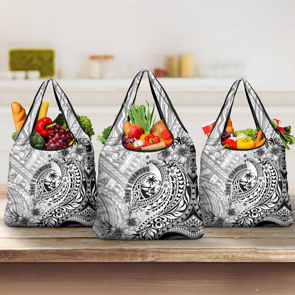 Guam-Land of the Chamorro Grocery Bag Polynesian Tattoo Style Hibiscus and Plumeria Art