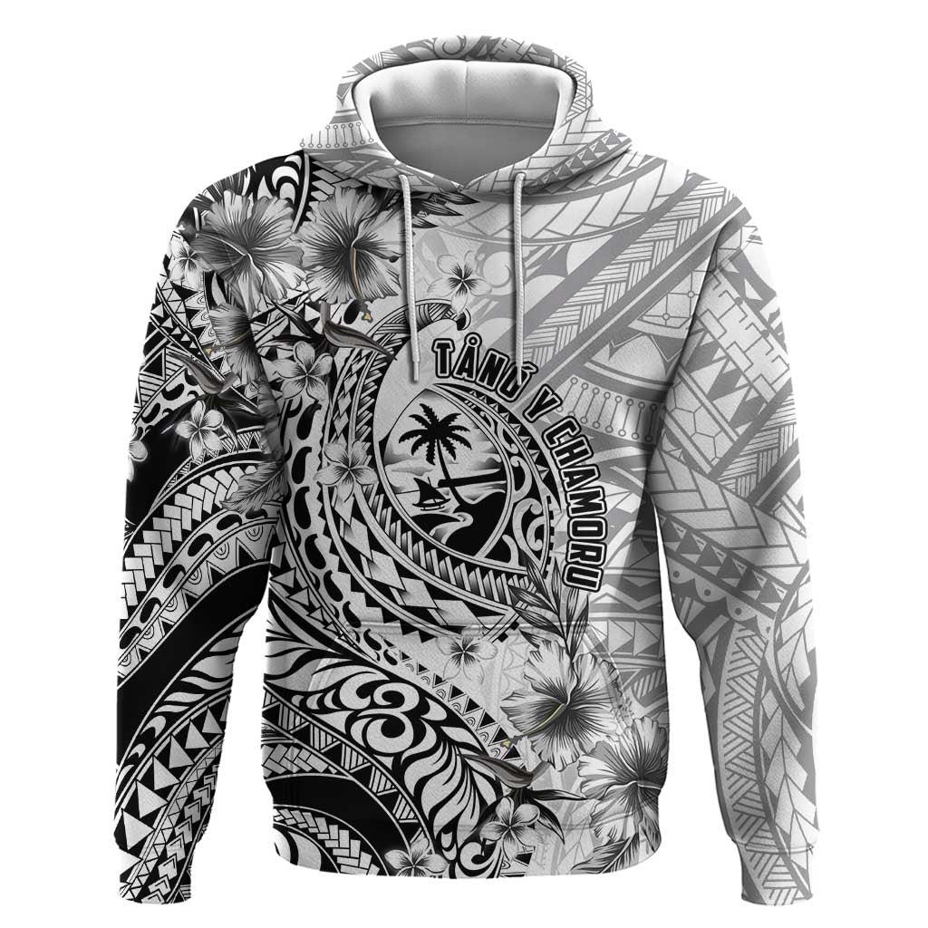 Guam-Land of the Chamorro Hoodie Polynesian Tattoo Style Hibiscus and Plumeria Art LT03 Pullover Hoodie Black - Polynesian Pride