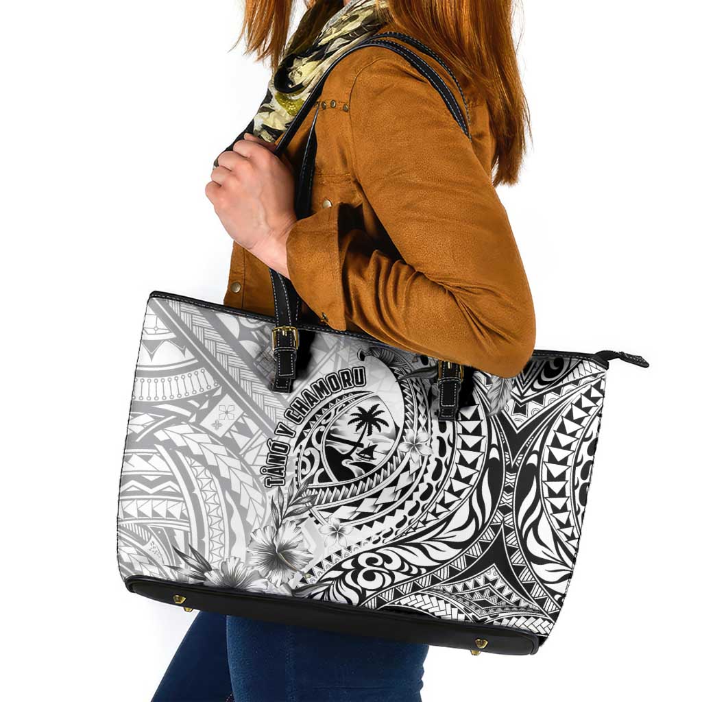 Guam-Land of the Chamorro Leather Tote Bag Polynesian Tattoo Style Hibiscus and Plumeria Art