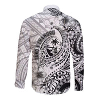 Guam-Land of the Chamorro Long Sleeve Button Shirt Polynesian Tattoo Style Hibiscus and Plumeria Art