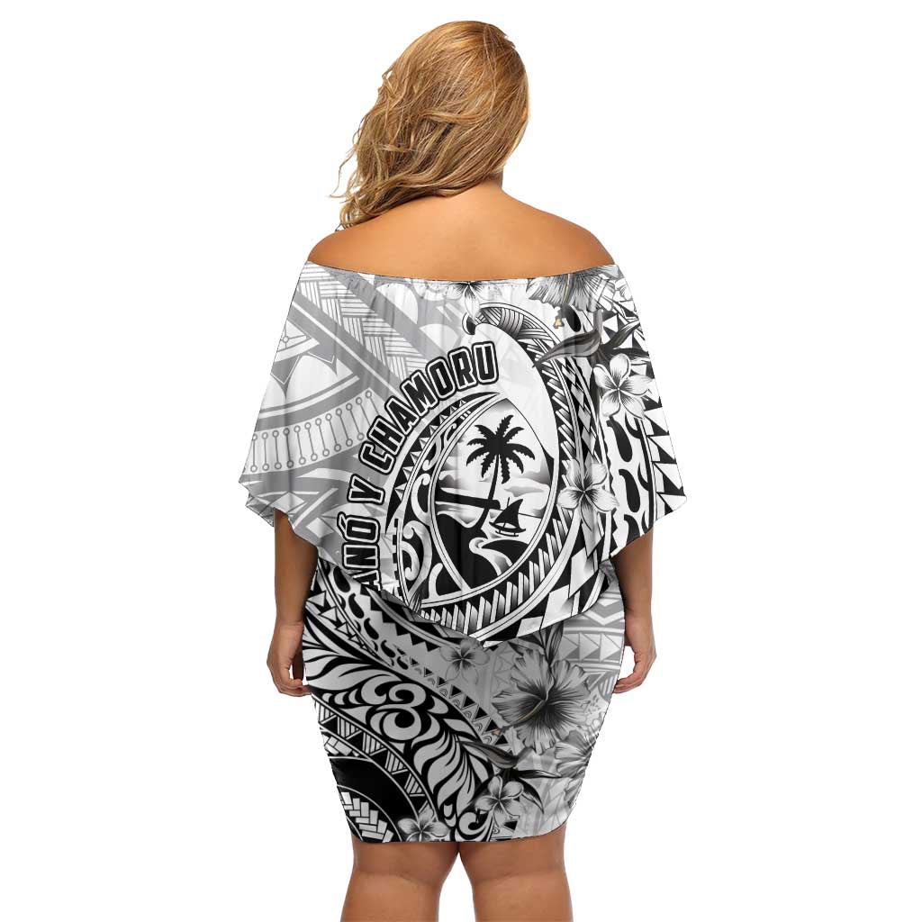 Guam-Land of the Chamorro Off Shoulder Short Dress Polynesian Tattoo Style Hibiscus and Plumeria Art LT03 - Polynesian Pride