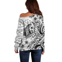 Guam-Land of the Chamorro Off Shoulder Sweater Polynesian Tattoo Style Hibiscus and Plumeria Art