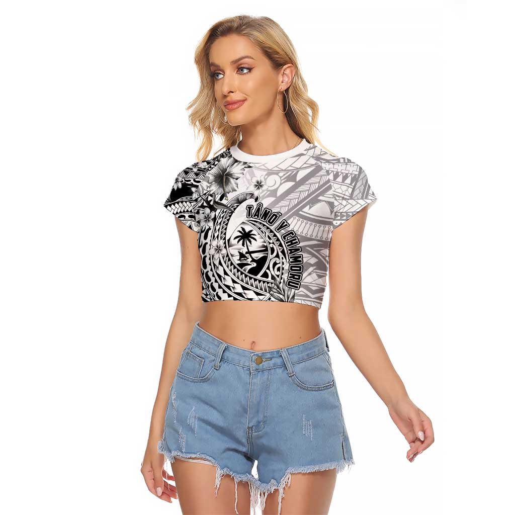 Guam-Land of the Chamorro Raglan Cropped T Shirt Polynesian Tattoo Style Hibiscus and Plumeria Art