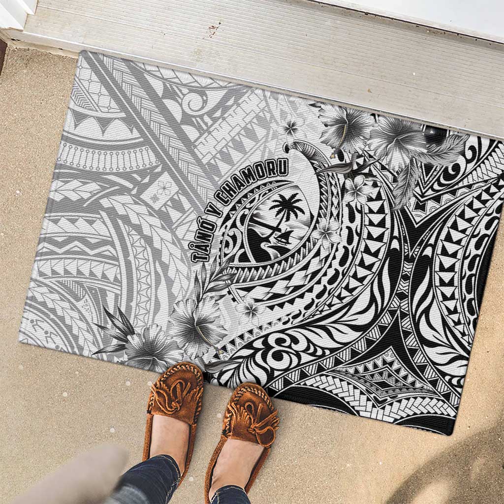 Guam-Land of the Chamorro Rubber Doormat Polynesian Tattoo Style Hibiscus and Plumeria Art