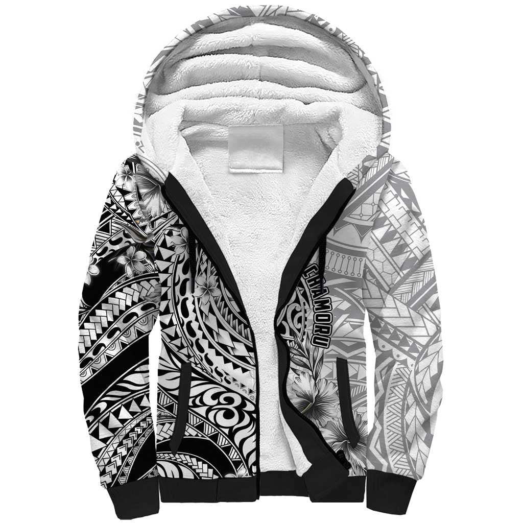 Guam-Land of the Chamorro Sherpa Hoodie Polynesian Tattoo Style Hibiscus and Plumeria Art