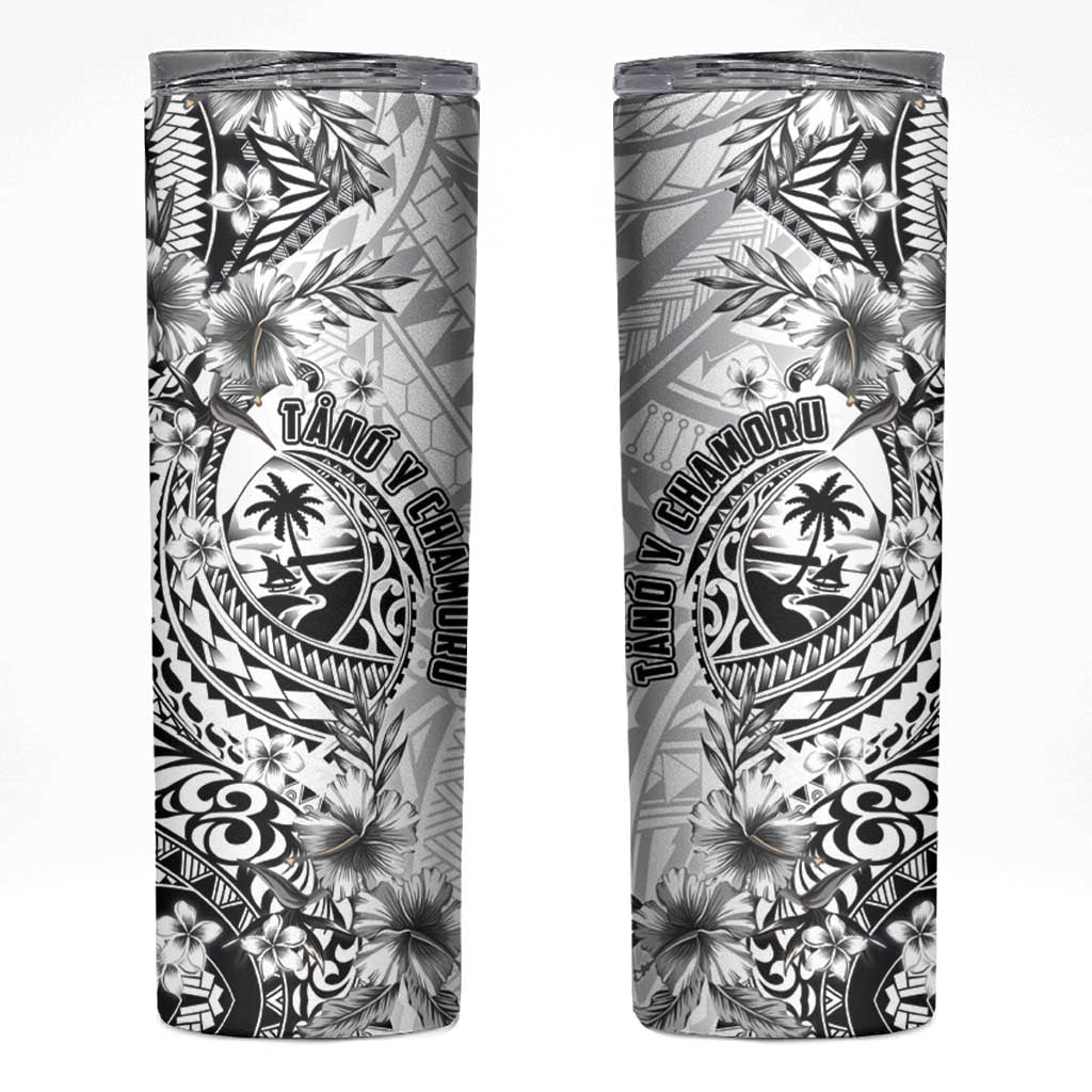 Guam-Land of the Chamorro Skinny Tumbler Polynesian Tattoo Style Hibiscus and Plumeria Art LT03 Black - Polynesian Pride