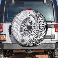 Guam-Land of the Chamorro Spare Tire Cover Polynesian Tattoo Style Hibiscus and Plumeria Art LT03 Black - Polynesian Pride