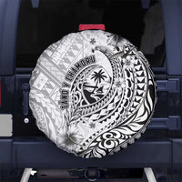 Guam-Land of the Chamorro Spare Tire Cover Polynesian Tattoo Style Hibiscus and Plumeria Art LT03 No hole Black - Polynesian Pride