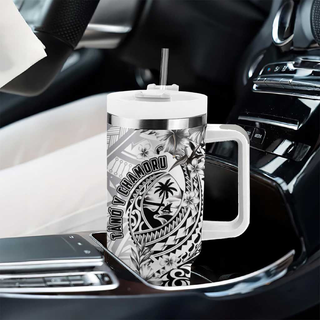 Guam-Land of the Chamorro Tumbler With Handle Polynesian Tattoo Style Hibiscus and Plumeria Art