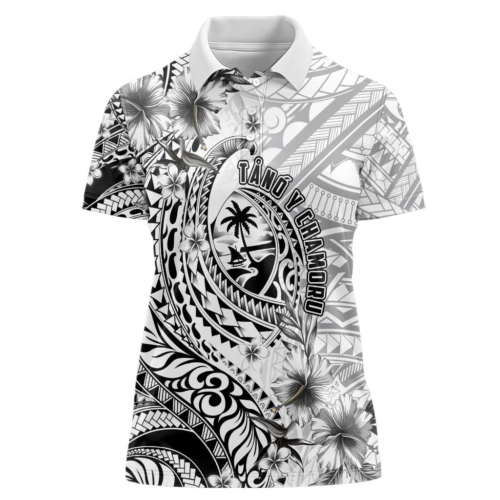 Guam-Land of the Chamorro Women Polo Shirt Polynesian Tattoo Style Hibiscus and Plumeria Art LT03 Female Black - Polynesian Pride