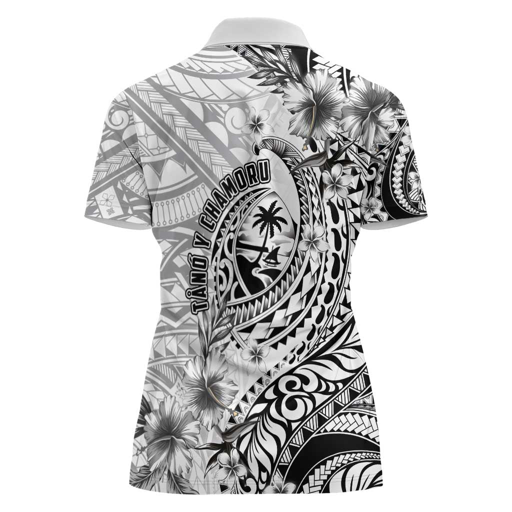 Guam-Land of the Chamorro Women Polo Shirt Polynesian Tattoo Style Hibiscus and Plumeria Art LT03 - Polynesian Pride