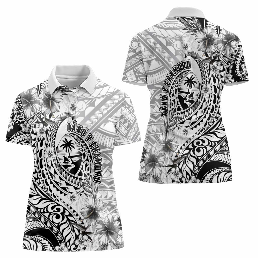 Guam-Land of the Chamorro Women Polo Shirt Polynesian Tattoo Style Hibiscus and Plumeria Art LT03 - Polynesian Pride