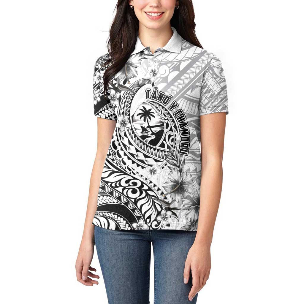 Guam-Land of the Chamorro Women Polo Shirt Polynesian Tattoo Style Hibiscus and Plumeria Art LT03 - Polynesian Pride