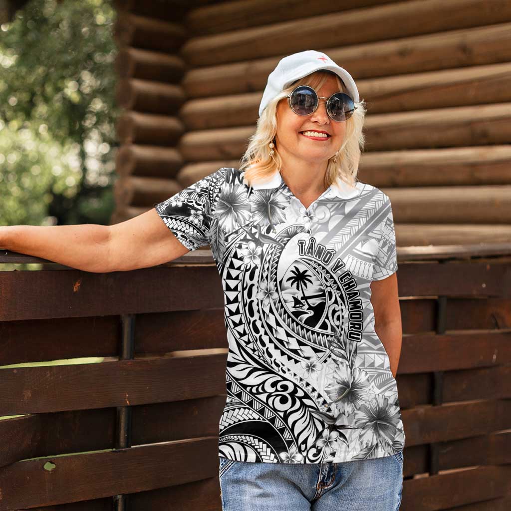 Guam-Land of the Chamorro Women Polo Shirt Polynesian Tattoo Style Hibiscus and Plumeria Art LT03 - Polynesian Pride