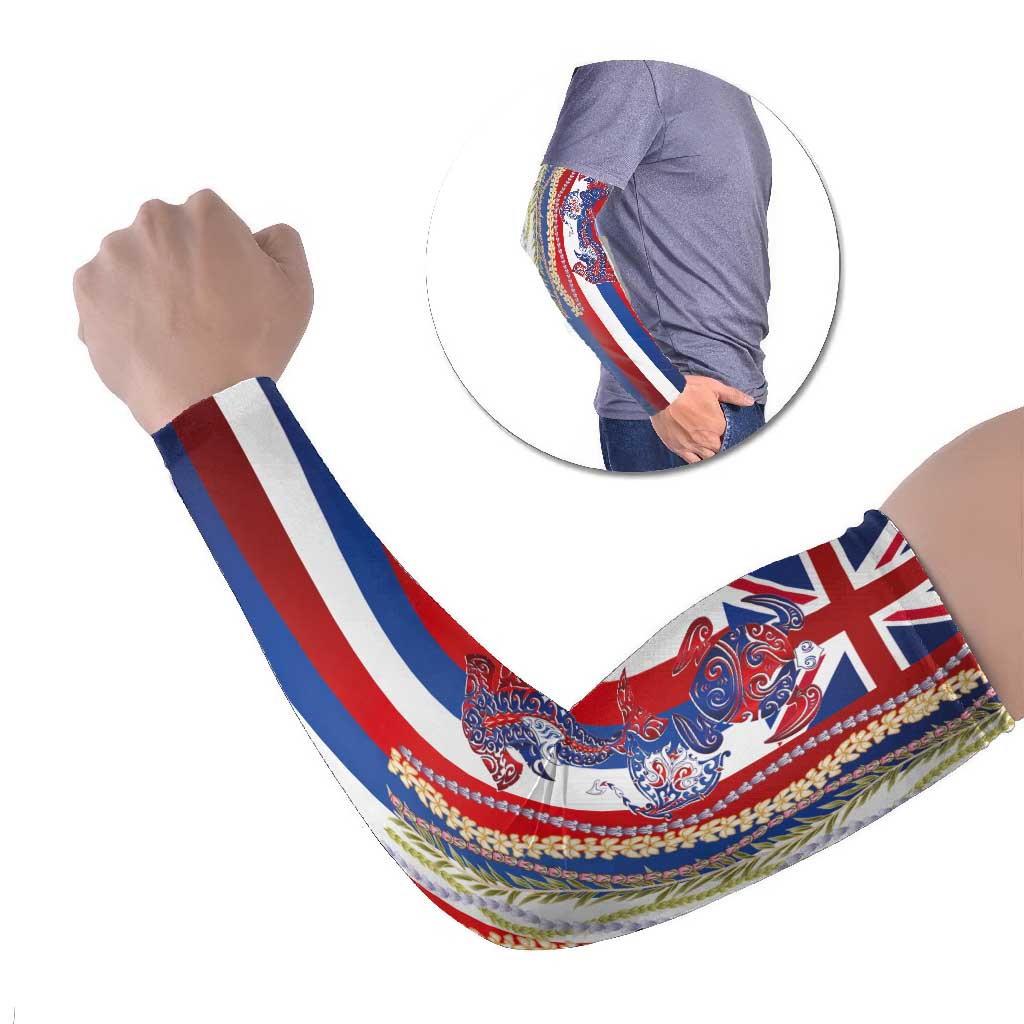 Hawaiian Sea Animals Arm Sleeves with Lei and Flag Style LT03 Set of 2 Multicolor - Polynesian Pride