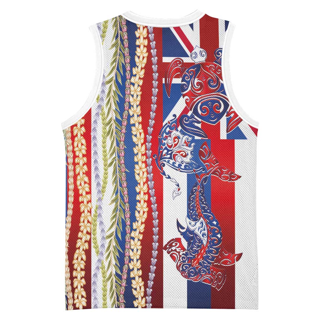 Hawaiian Sea Animals Basketball Jersey with Lei and Flag Style