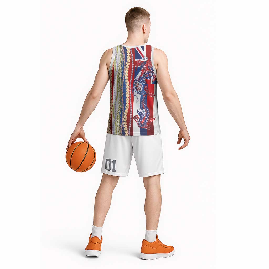 Hawaiian Sea Animals Basketball Jersey with Lei and Flag Style