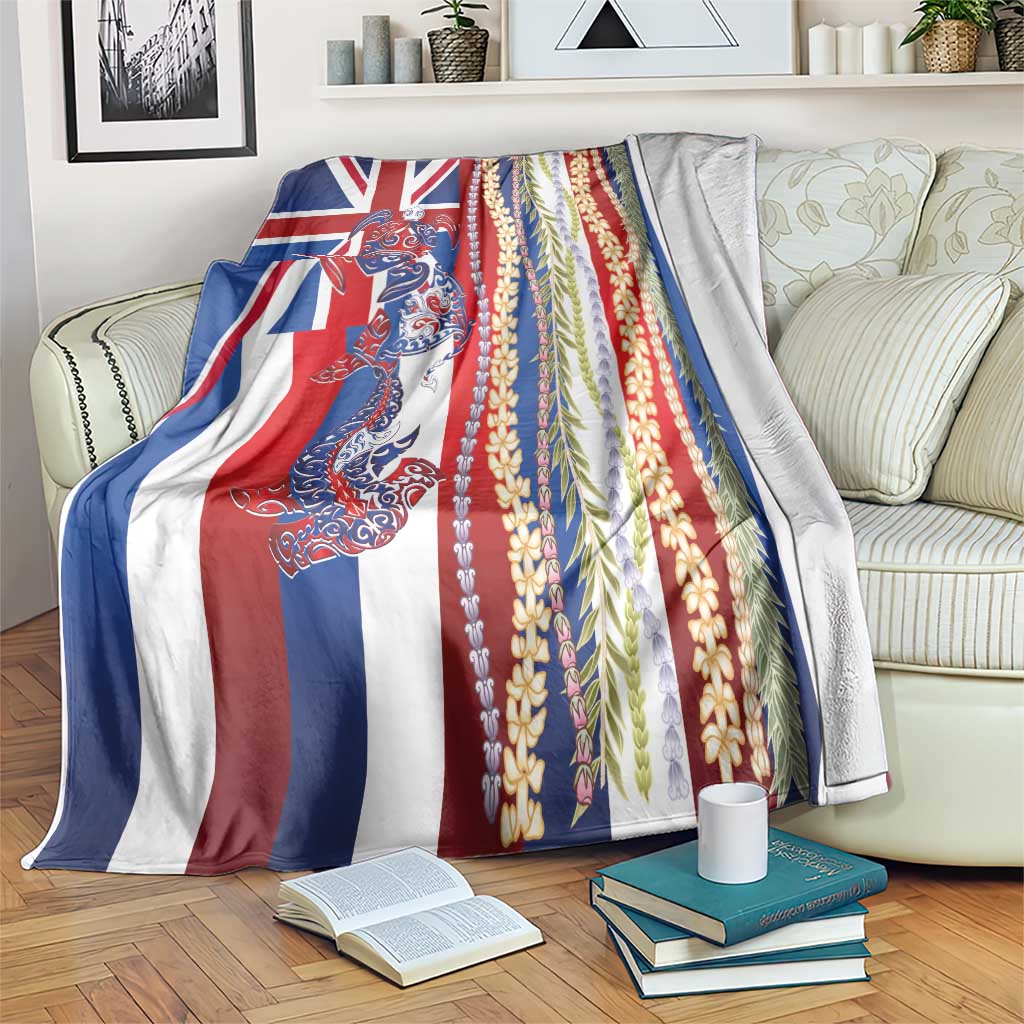 Hawaiian Sea Animals Blanket with Lei and Flag Style