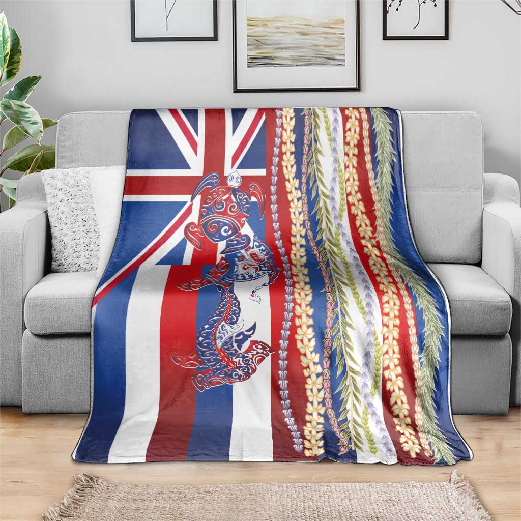 Hawaiian Sea Animals Blanket with Lei and Flag Style