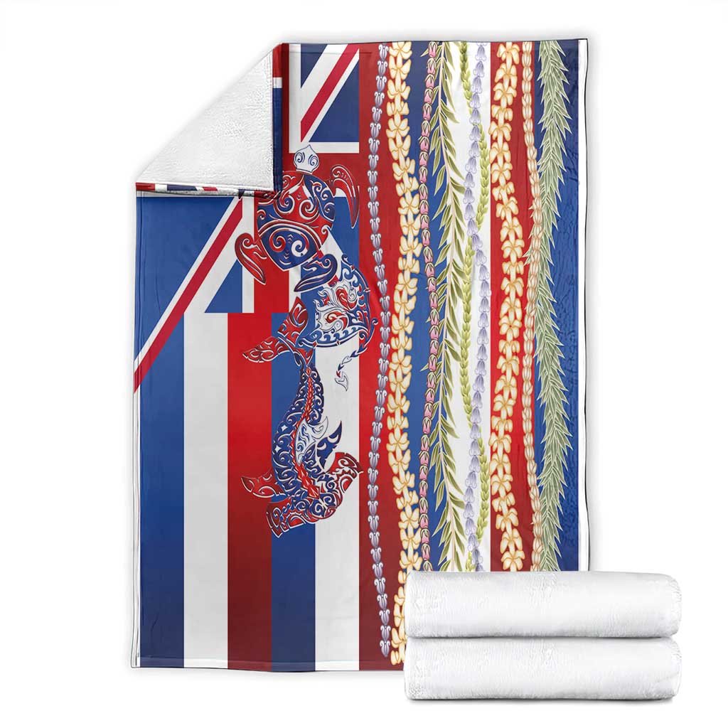 Hawaiian Sea Animals Blanket with Lei and Flag Style
