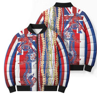 Hawaiian Sea Animals Bomber Puffer Jacket with Lei and Flag Style