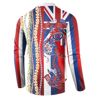 Hawaiian Sea Animals Button Sweatshirt with Lei and Flag Style