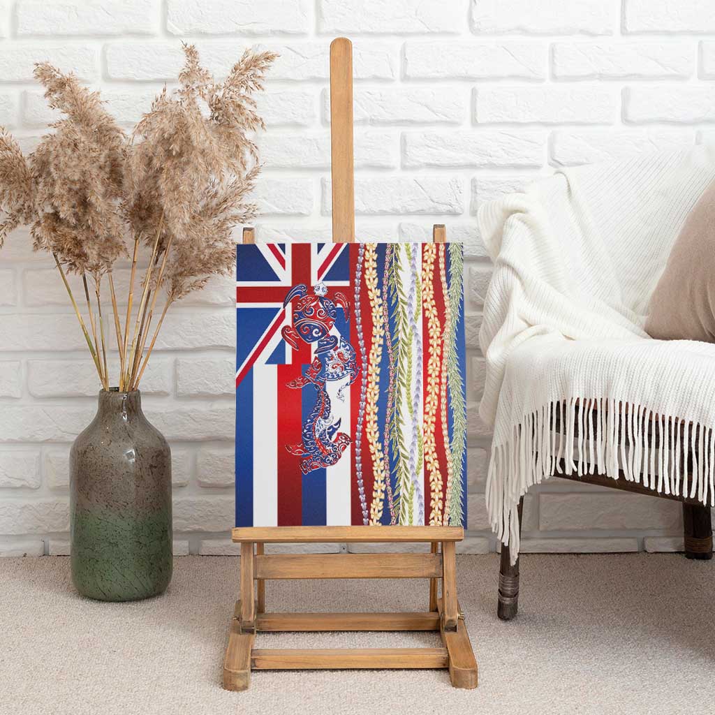 Hawaiian Sea Animals Canvas Wall Art with Lei and Flag Style