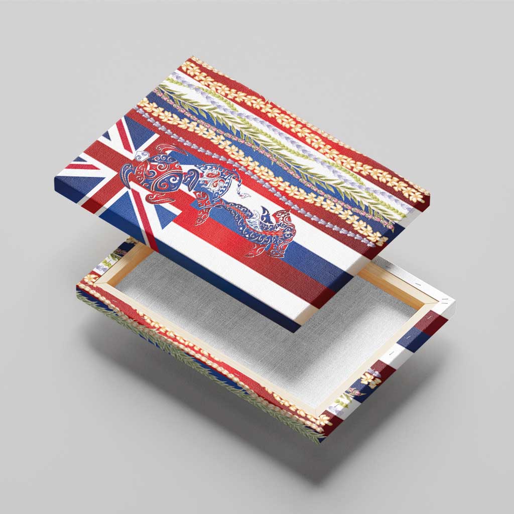 Hawaiian Sea Animals Canvas Wall Art with Lei and Flag Style