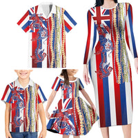 Hawaiian Sea Animals Family Matching Long Sleeve Bodycon Dress and Hawaiian Shirt with Lei and Flag Style LT03 - Polynesian Pride