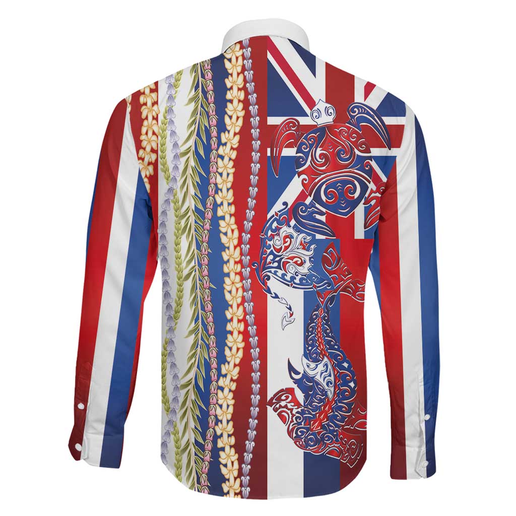 Hawaiian Sea Animals Family Matching Off Shoulder Maxi Dress and Hawaiian Shirt with Lei and Flag Style LT03 - Polynesian Pride