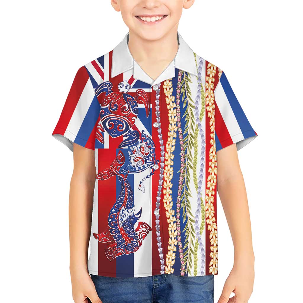 Hawaiian Sea Animals Family Matching Off Shoulder Maxi Dress and Hawaiian Shirt with Lei and Flag Style LT03 Son's Shirt Multicolor - Polynesian Pride