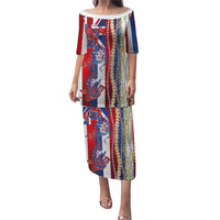 Hawaiian Sea Animals Family Matching Puletasi and Hawaiian Shirt with Lei and Flag Style LT03 Mom's Dress Multicolor - Polynesian Pride